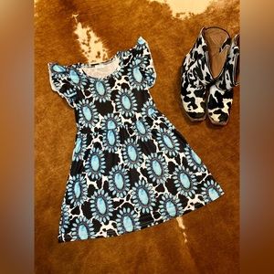 Cow Print Squash Blossom Toddler Flutter Sleeve Dress